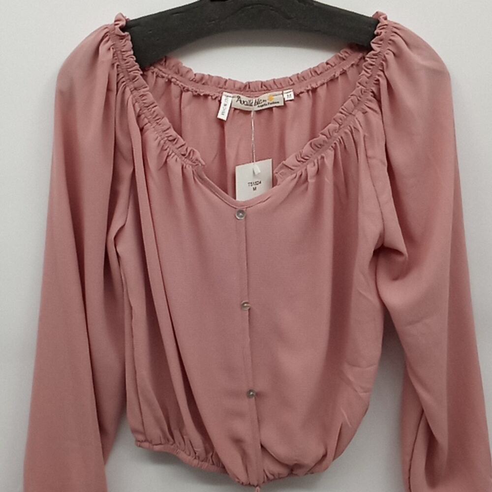 Available by Angela Fashion Women's New Pink Long Sleeve Crop Top Size Medium - Picture 2 of 14